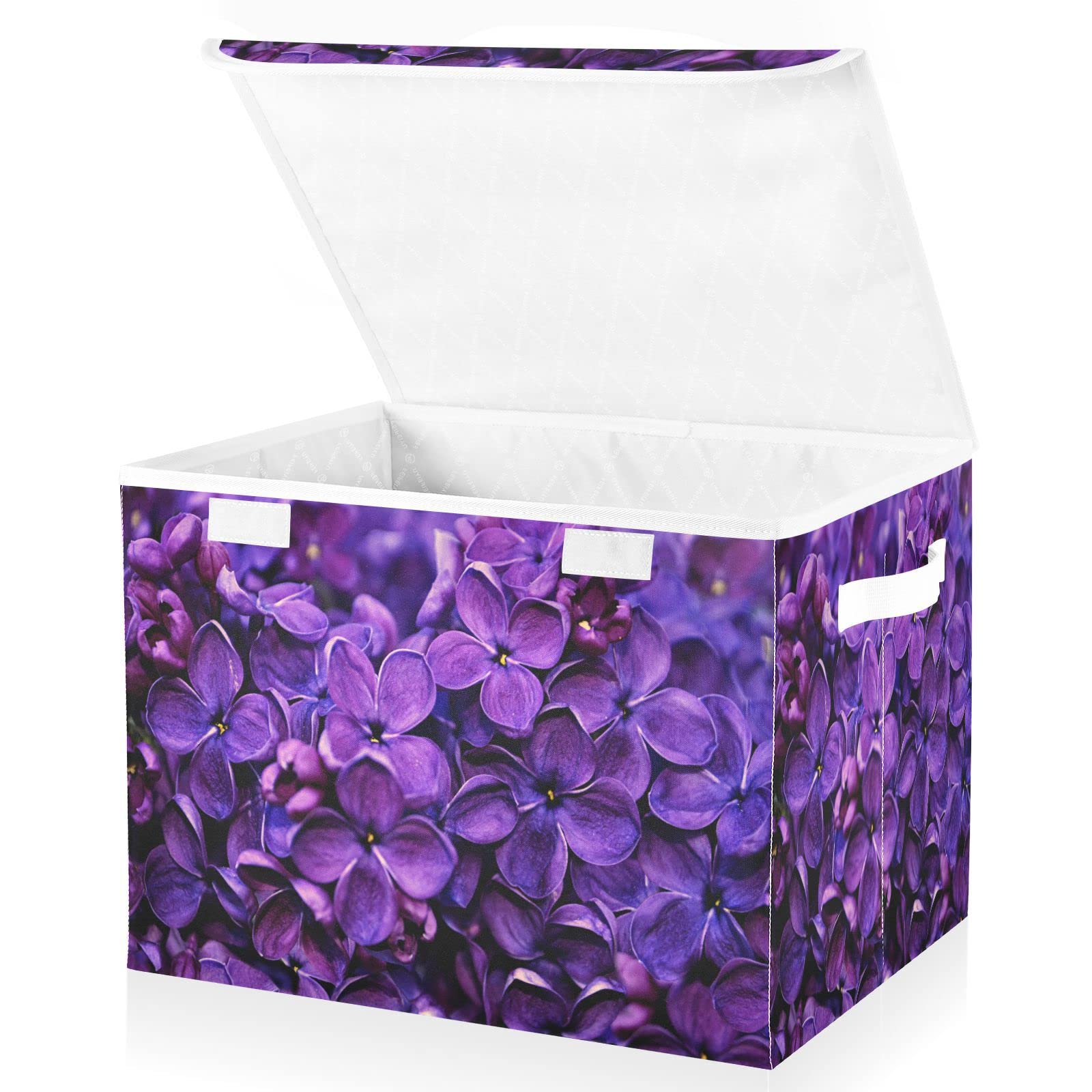 Mnsruu Storage Boxes with Lids, Purple Lilac Syringa Vulgaris Blossom Large Storage Basket Organizer Shelves Cube Bin Toy Clothes Underbed
