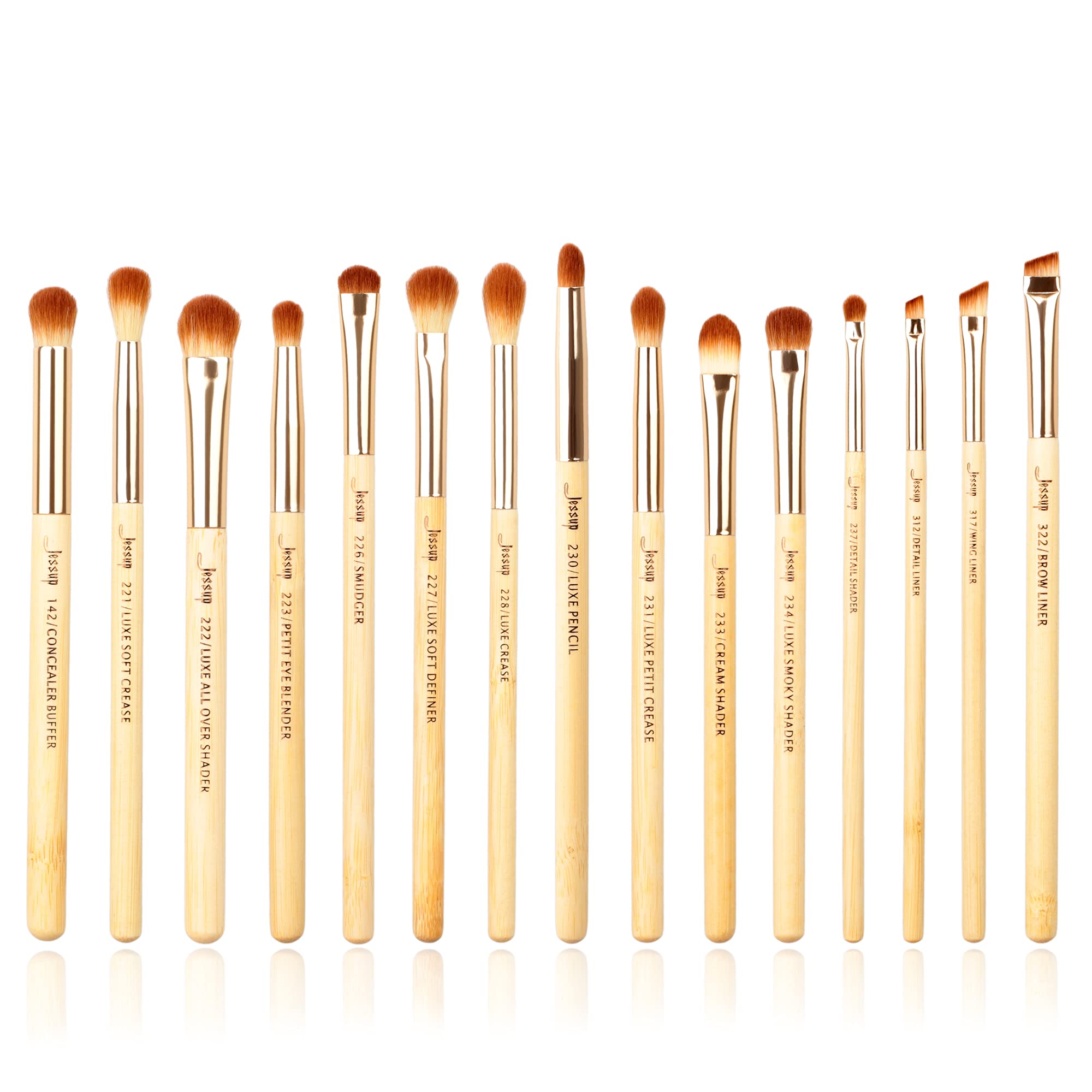 Jessup Brand 15pcs Beauty Bamboo Professional Makeup Brushes Set Make up Brush Tools kit Eye Shader Liner Crease Definer Buffer T137