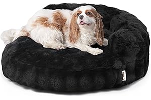 EHEYCIGA Small Dog Bed and Cat Couch for Puppy and Kitten - Fluffy Faux Rabbit Fur Pet Sofa with Washable Removable Cover, Waterproof and Non-Slip, 23 Inch, Black
