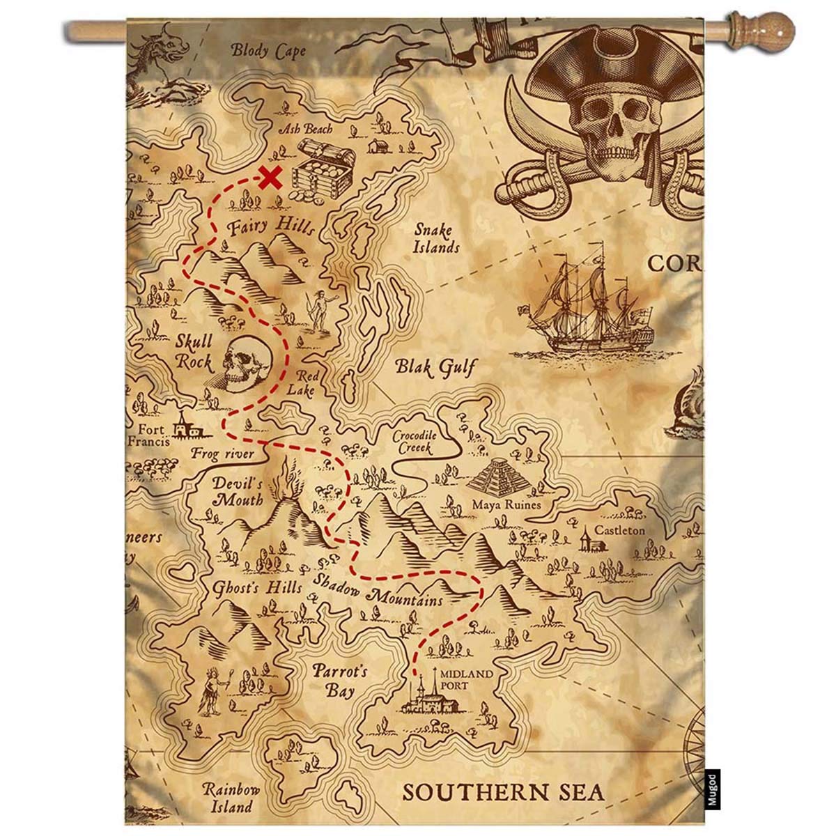 Voor 1939 Tri Corner Deadman S Chest Pirate Flag 3 X 5 Indoor
