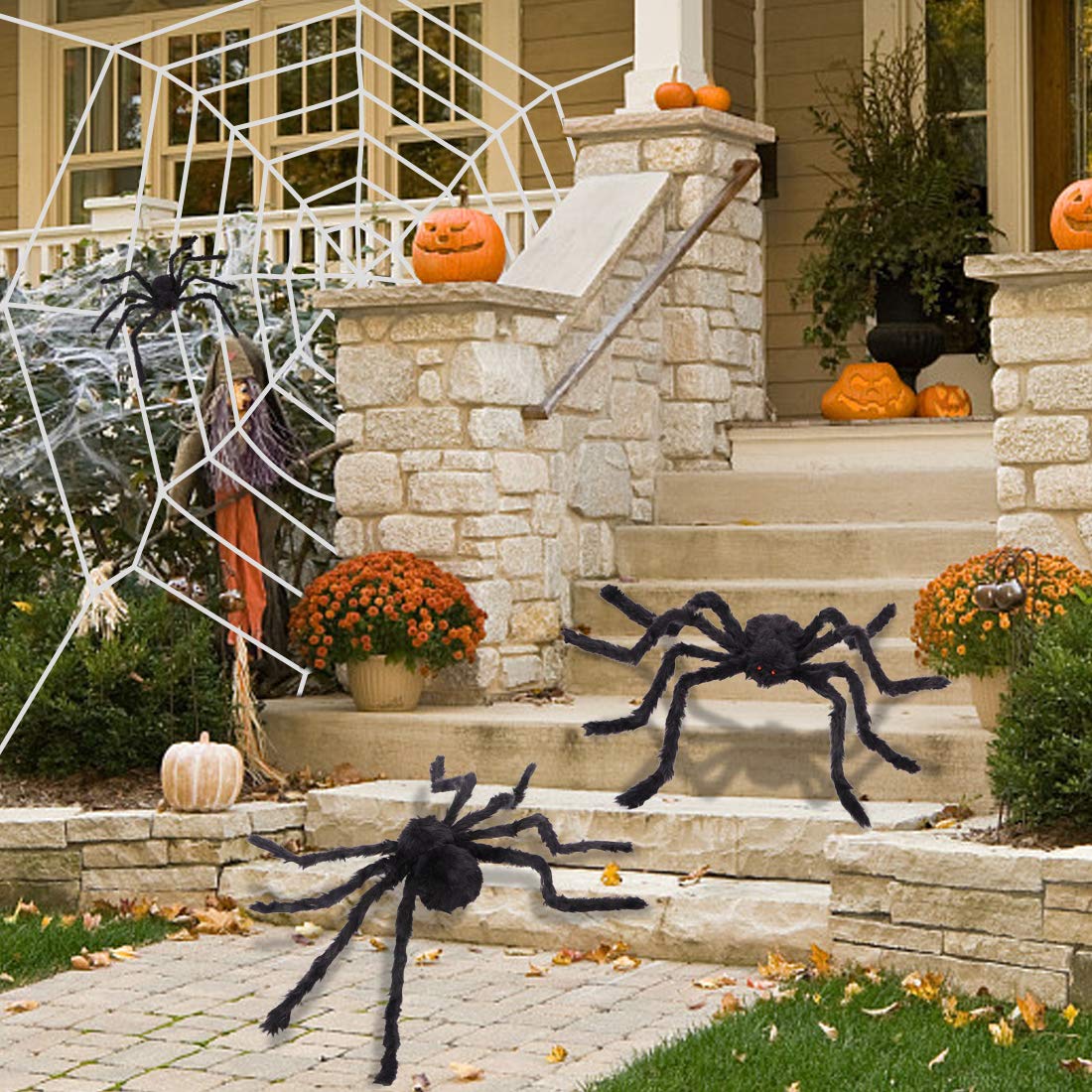 Y Stop Giant Spider Web With Three Realistic Looking Hairy Spiders Outdoor Halloween Decorations Props Halloween Diy Patio Lawn Garden Outdoor Decor Rayvoltbike Com