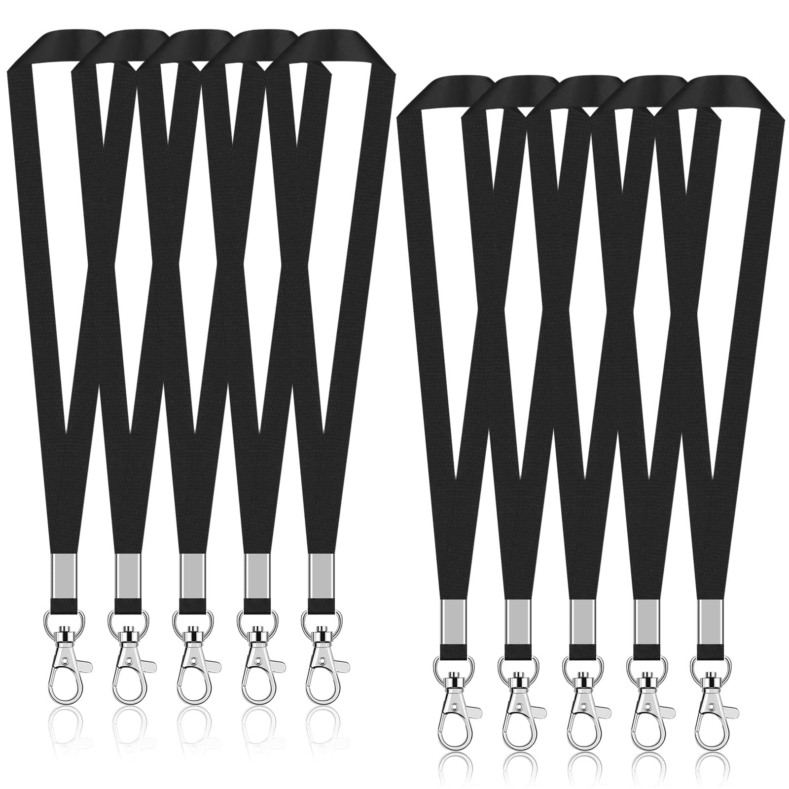10Pcs Office Lanyards for Neck, Durable Badge Lanyard for Staff, Nylon Neck Strap with Metal Clip, Premium Polyester Lanyard Neck Strap with Swivel Clips for ID Card Badge Holder, Students (Black)