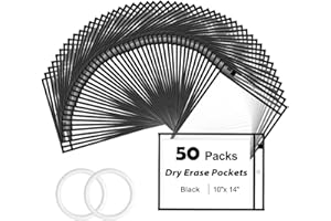 EEHZTSI 50 Packs Dry Erase Pocket Sleeves with 2-Ring, Reusable Clear Plastic Classroom Sleeves, 10x14 Inch Ticket Holders, Plastic Sleeves for School/Office Organization