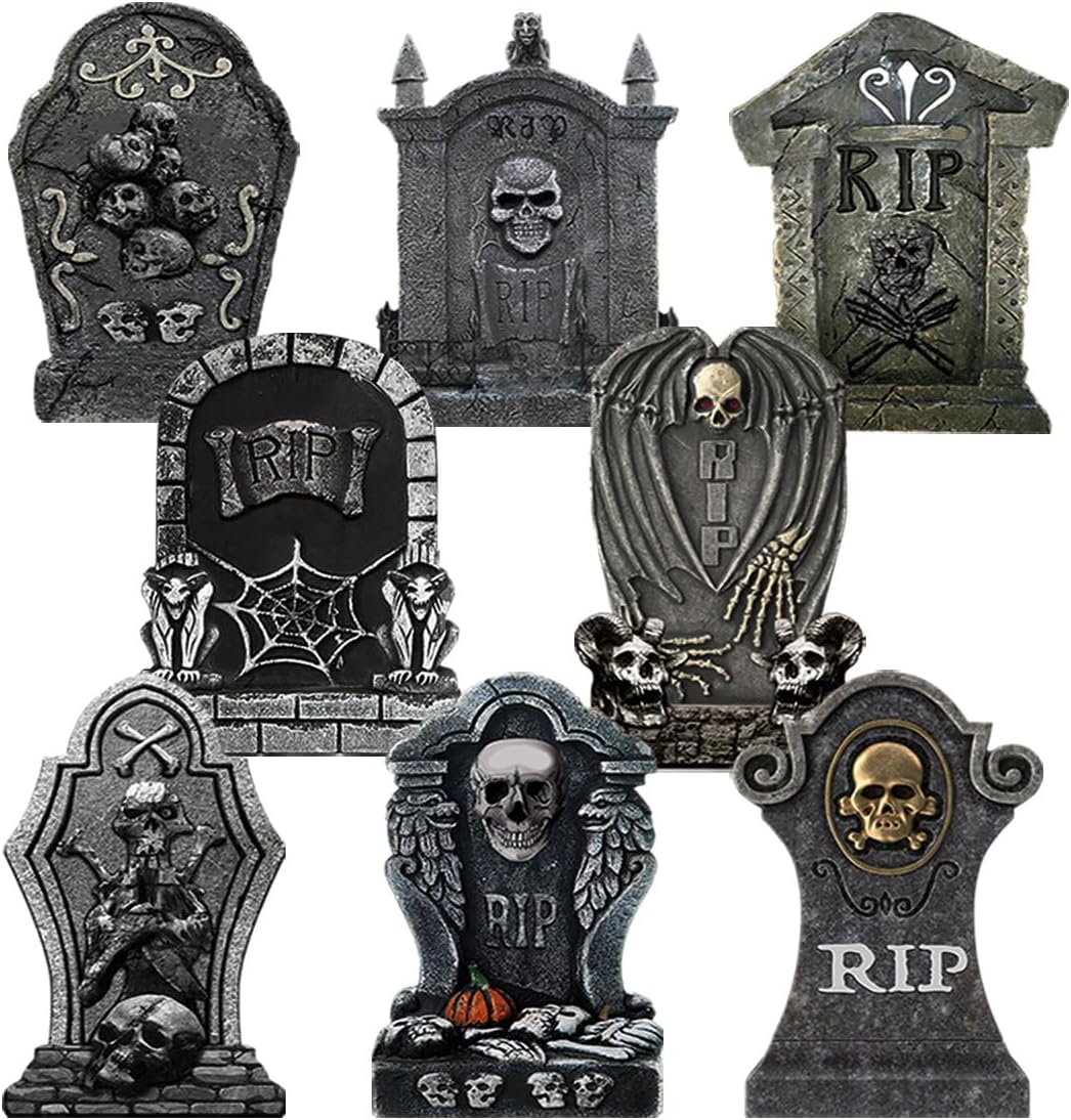 Yard Signs - Flyowl Halloween Yard Sign - RIP Graveyard Tombstones Outdoor Halloween Decorations,Scary Yard Lawn Garden Stakes,Plastic Decoration for Halloween Party(8PCS)