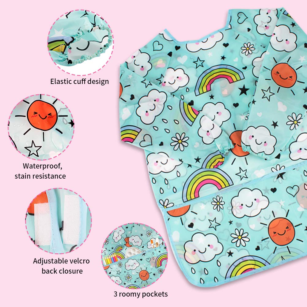 CUBACO Kids Painting Apron, 2pcs Waterproof Art Smocks For Child 3-8 Years, Kids Smocks for Painting Aprons with Long Sleeve