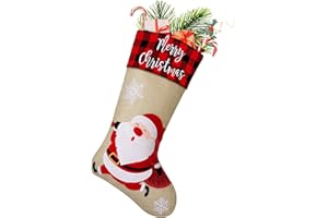 DeckTheHalls Personalized 1 Pack Christmas Plaid Stockings 18 Inches Large Santa, Snowman, Penguin, Reindeer, Gingerbread Man, Gifts Character for Family Holiday Party Decoration