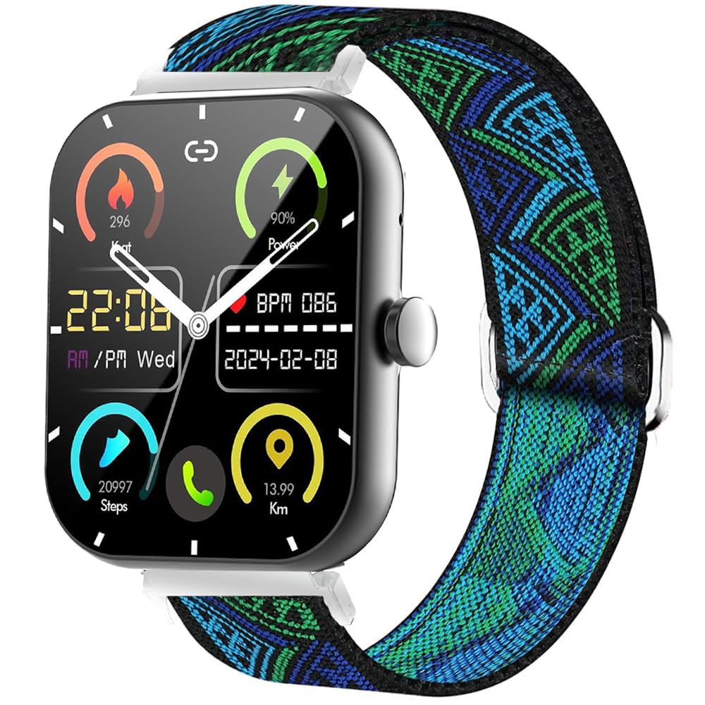 Blueshaweu for Zakotu Smart Watch Y66 Band, Stretch Elastics Nylon Adjustable Replacement Strap Accessories for Men & Women Compatible with Coucur, Jugeman, Zakotu Y66 Smart Watch 1.96" (Blueprint)