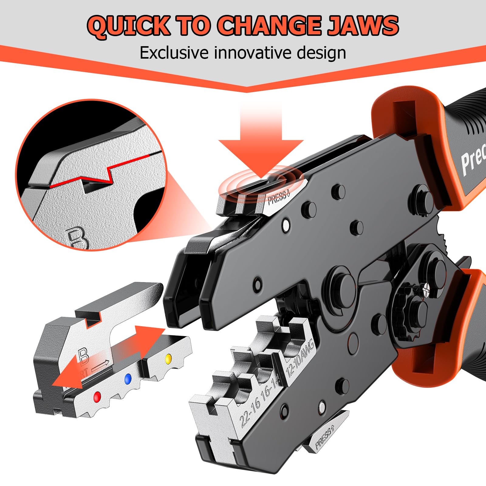 Crimpzange Set Wechselbacken, Preciva 6-teiliges Crimpwerkzeug Set mit Schnellwechselbacken für Aderendhülsen, Kabelschuhe, Schrumpfverbinder, Flachstecker, Solarstecker 3