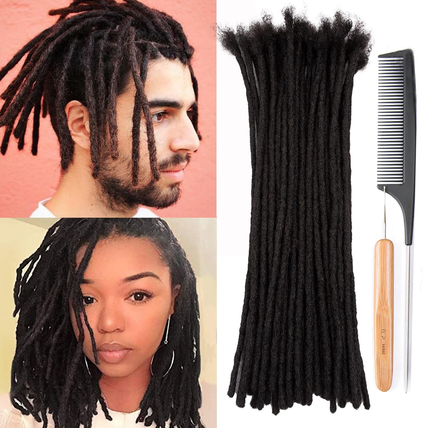 100% Human hair Dreadlocks Extensions 6 inch Afro Kinky 30 Strands 0.4cm Fashion Crochet Braiding Hair For Women by Originea (6 Inch, 30 Locs)