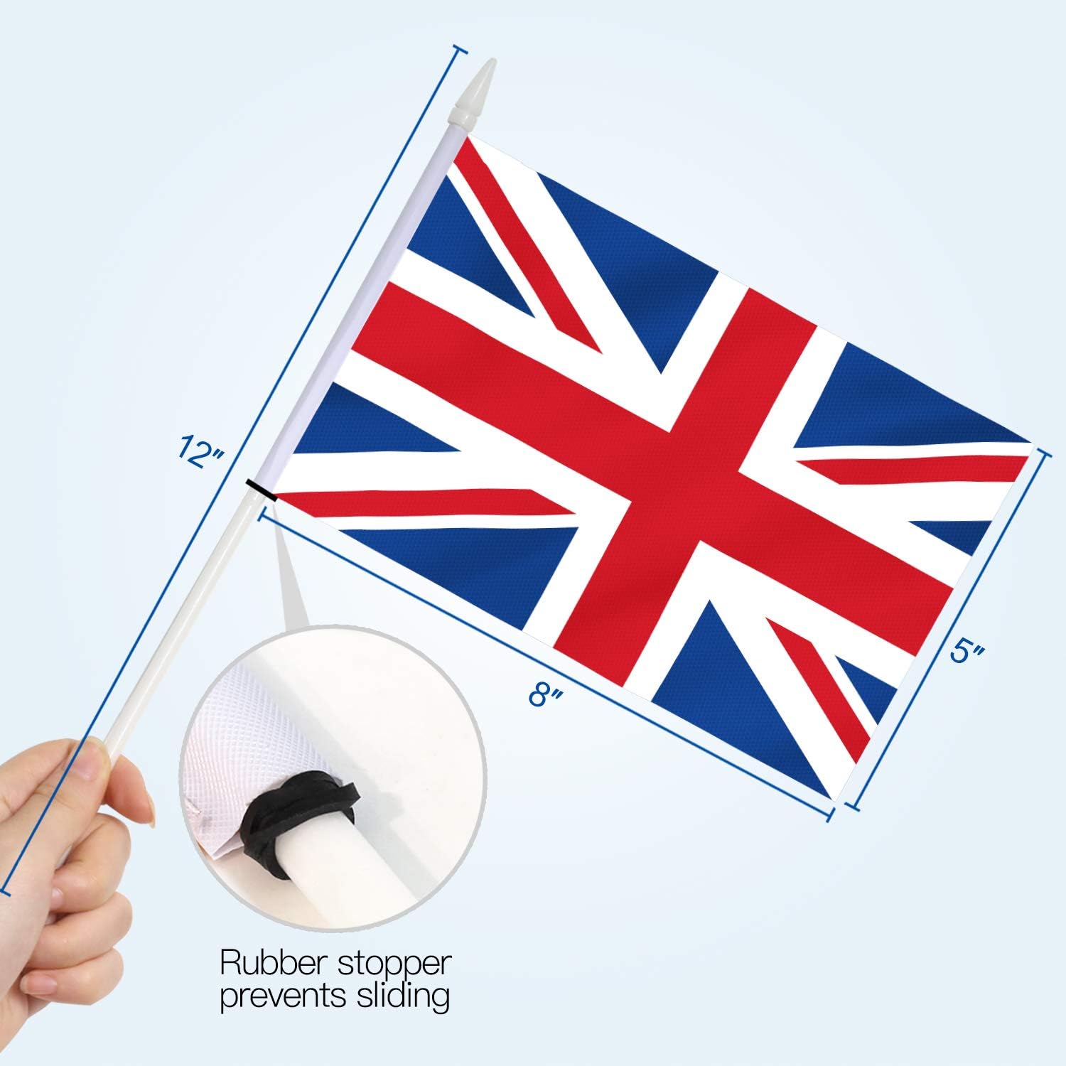 British Union Jack Stick Flag, ANLEY Great Britain 5x8 inch (12 X 20cm) HandHeld Mini Flag With 12" (30cm) White Solid Pole - Image 5