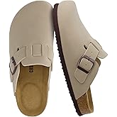 CUSHIONAIRE Hana Womens Clogs | Comfortable Vegan Suede Clogs for Women | Slip On Potato Shoes with Cork Footbed & Arch Support | Memory Foam, Wide Widths Available