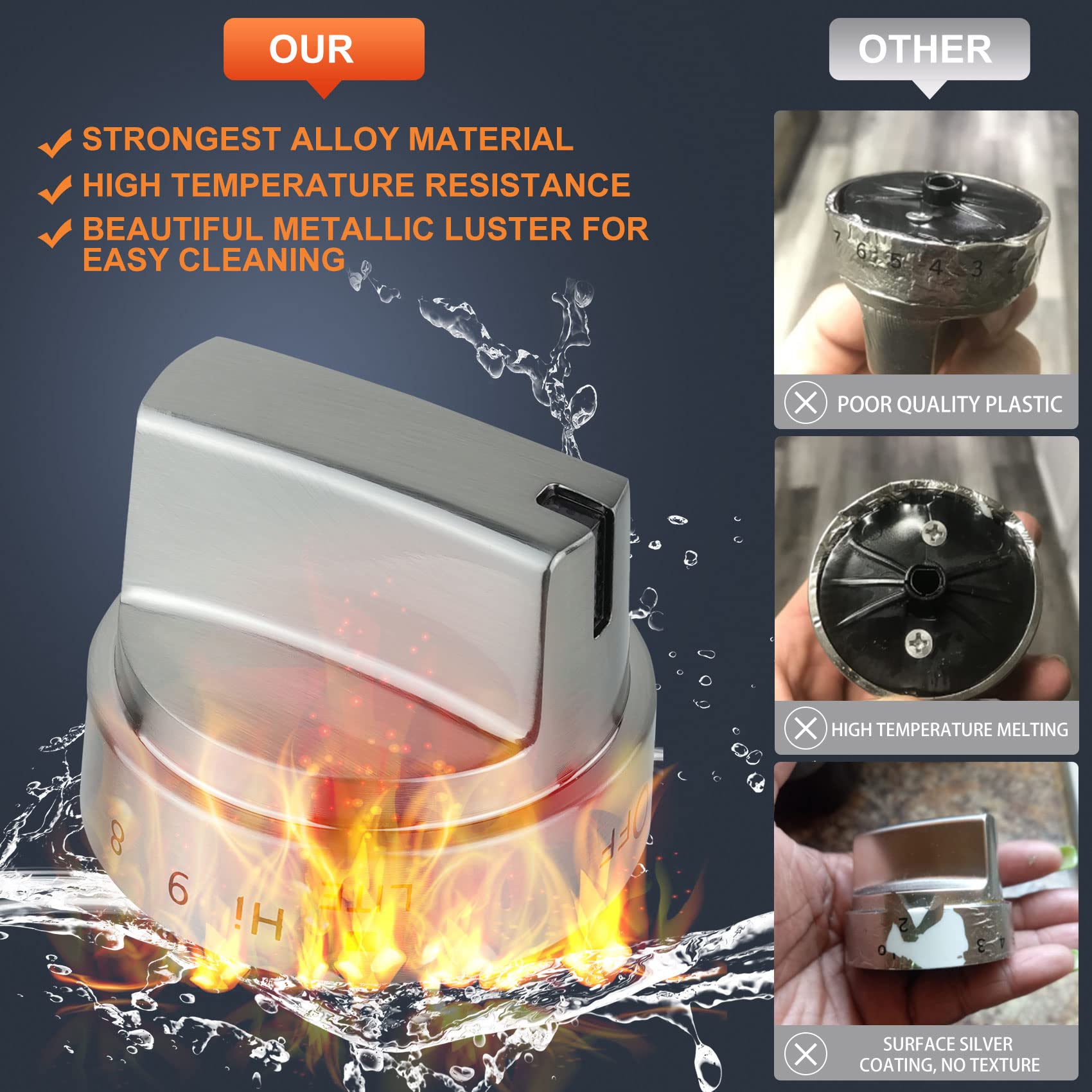 5 Pack Stainless Steel WB03x24818 Gas Stove Knob Replacement for ge,PS11729081 AP5989029 Stainless Steel Stove Replacement Knobs,Compatible with ge Stove Knob（Not Universal）