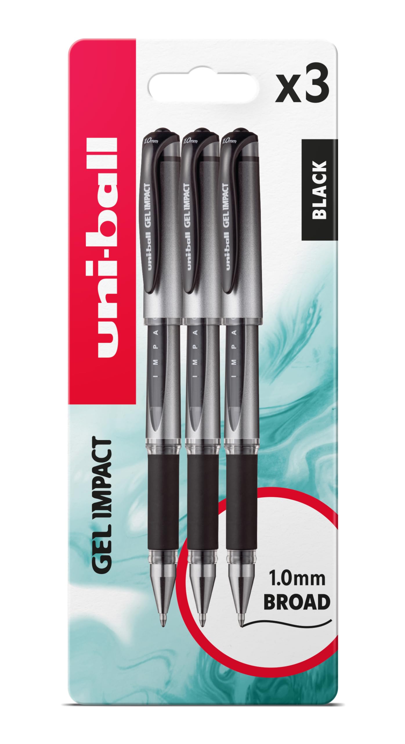 uni-ball - Gel Impact, Black Ink, Broad Nib, Rollerball Gel Pens (3pc Set) - Smooth, Comfortable, Long Lasting, Japanese Quality, for School, Work, Office, Study, Teacher, Notes, Journal, Gift