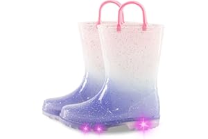 Toddler Rain Boots Kids Light Up Rain Boots for Girls Boys Waterproof Glitter Rainboot with Easy Pull On Handles