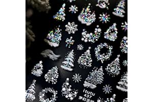 NAMREC Christmas Nail Stickers for Nail Art 5D Embossed Colorful Xmas Tree Nail Art Stickers Colorful Christmas Nail Decals Silver White Snowflake Nail Art Supplies Design for Women Girls