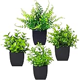 Grever 4 Pack Small Fake Plants in Blue Pot Mini Artificial Potted Plants for Home Bathroom Office Table Desk Shelf Indoor Decor