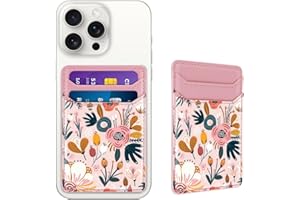 Yiyahu Self Adhesive Card Holders for Back of Phone, Leather RFID Phone Wallet Pockets Stick On, Credit Card Holders Sleeve for Phone Case, Pink Flower