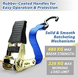 Ohuhu Ratchet Straps 8 Pack 4.6m x 25mm 680kg Break Strength Blue view 2