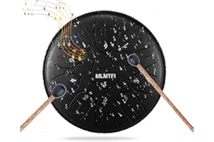 MLMTFI Rain Drum for Outside Garden, 6 Inches 11 Notes Rain Chimes for Outside, Waterproof Steel Tongue Drum for Meditation Beginner Yoga, Metal Hand Drums with Bag Music Book Drum Mallets (Black)