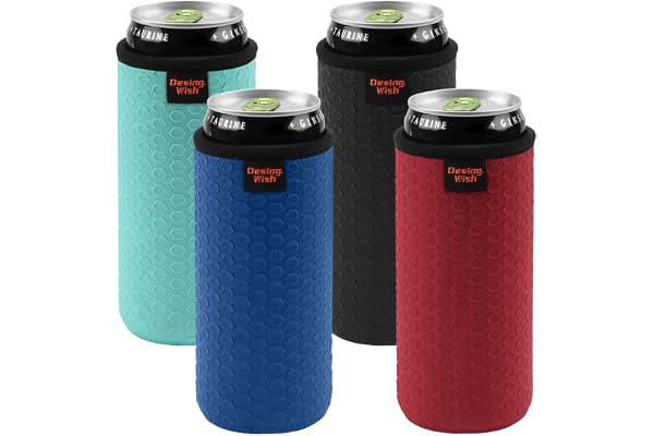 Desing Wish 4 Pack 12oz Slim Can Cooler Insulated Non-Slip Slim Can Cover Reusable Can Sleeve Cooler Covers Sleeves for Cans