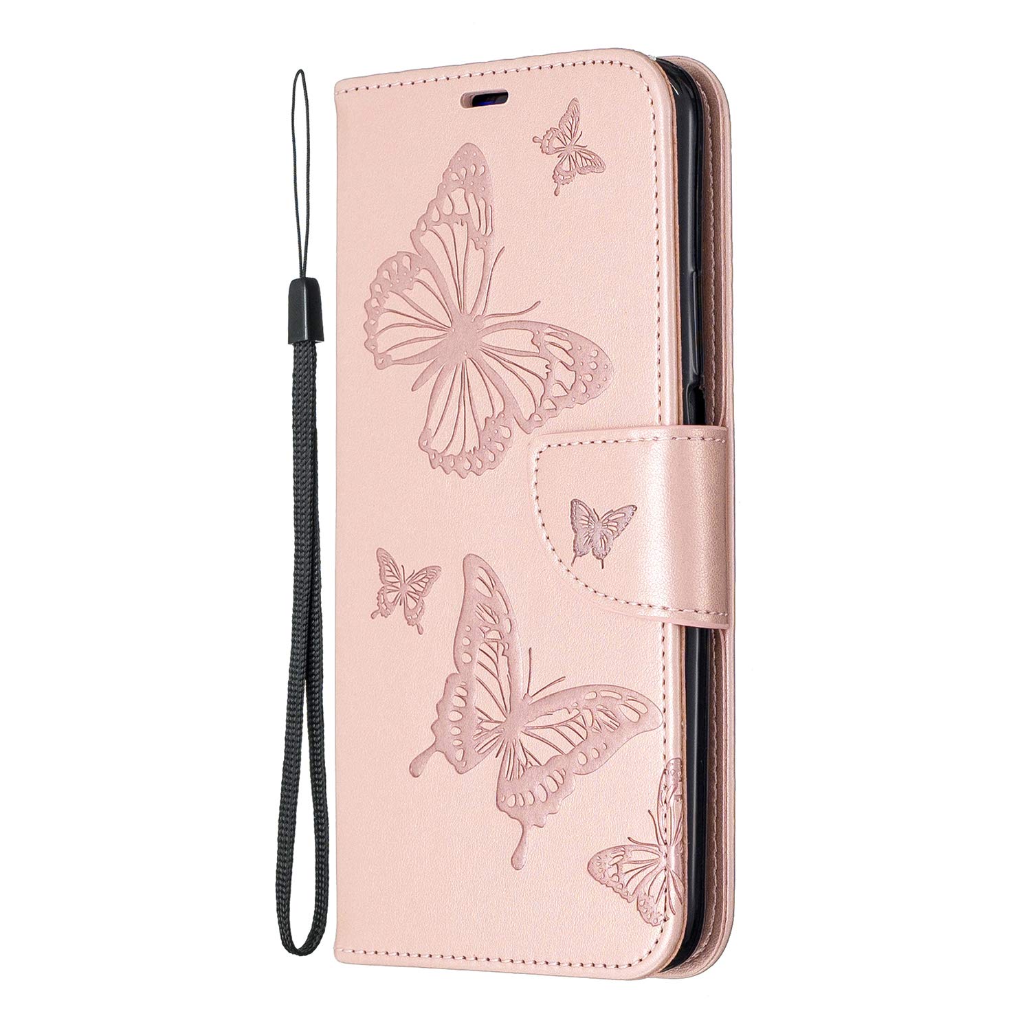Nokia 1.3 Phone Case, Butterfly Embossed PU Leather Flip Wallet Cover Folio Soft TPU Gel Bumper Shockproof Slim Fit Protective Cover for Nokia 1.3 with Magnetic Closure Stand Card Slots, Rose Gold