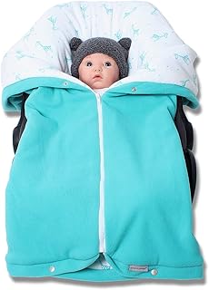 Autositzdecke, Babyschalendecke, Baby Fußsack, Kindersitzdecke, Buggy Decke von HOBEA-Germany im Design: türkis mit Giraffen