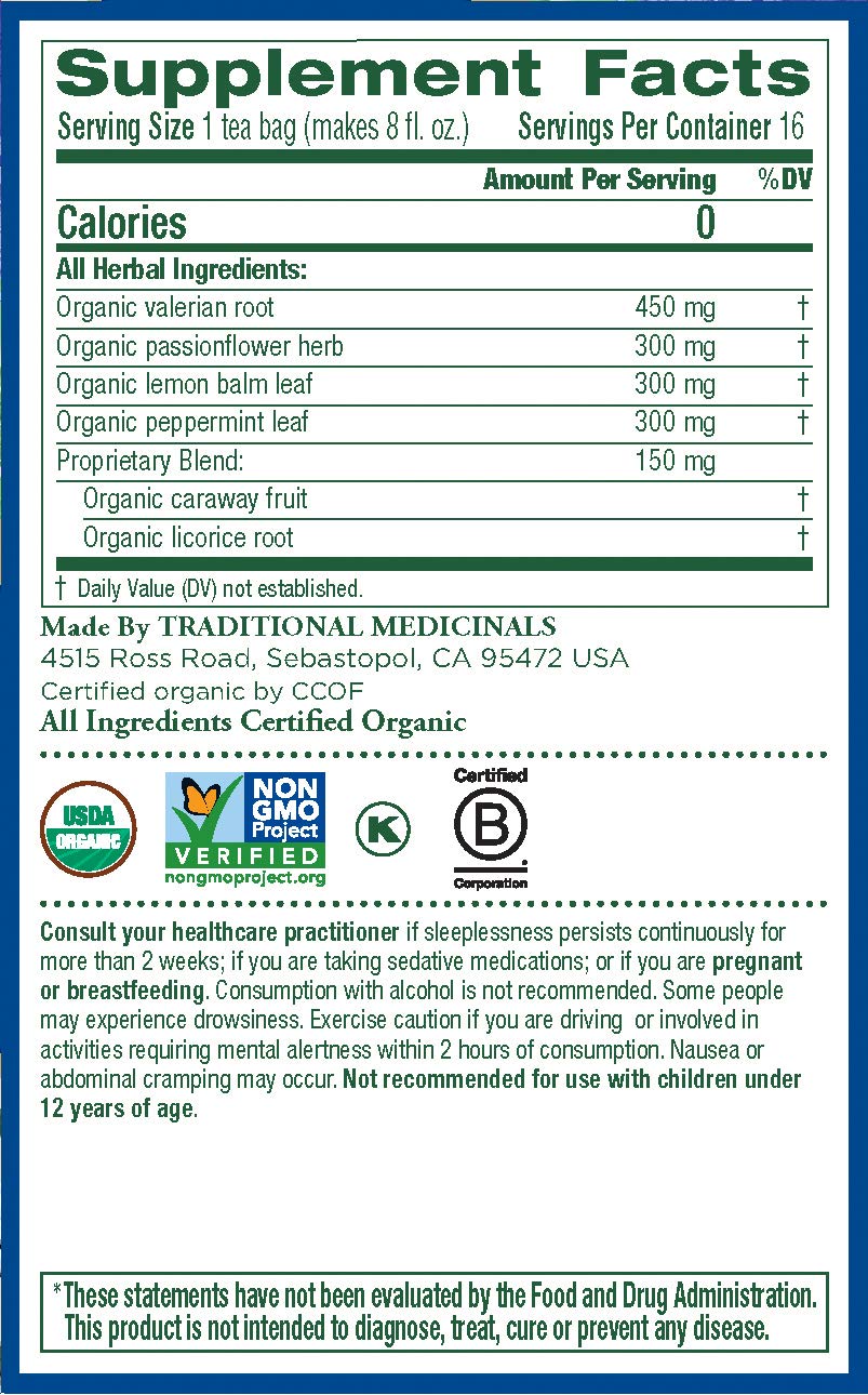 Traditional Medicinals Organic Nighty Night Valerian Relaxation Tea, 16 Tea Bags (Pack of 1): Grocery & Gourmet Food