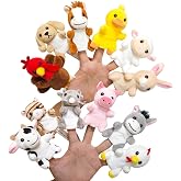 JUSTQUNSEEN 12Pcs Finger Puppet Set, Realistic Plush Animal Finger Puppets Role-Playing Story Finger Puppet Farm Animal Theme Soft Plush Toy for Kids