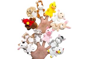 JUSTQUNSEEN 12Pcs Finger Puppet Set, Realistic Plush Animal Finger Puppets Role-Playing Story Finger Puppet Farm Animal Theme Soft Plush Toy for Kids