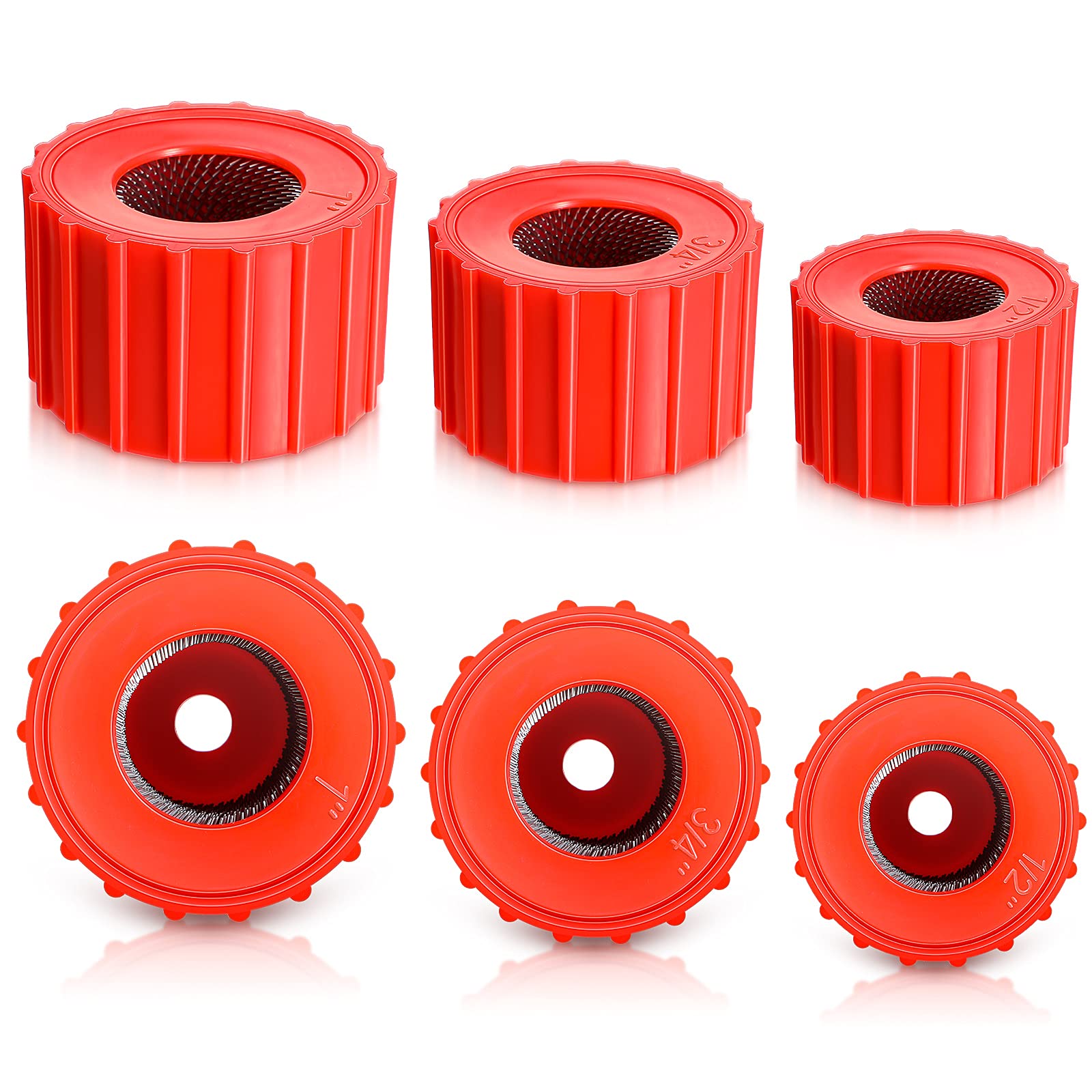 6 Pieces Copper Pipe Cleaners Include 1/2 Inch, 3/4 Inch, 1 Inch Handy Sized Plumber, Tube Cleaning Brush for Copper, Red Different Size Copper Pipe Cleaner (3 Size)