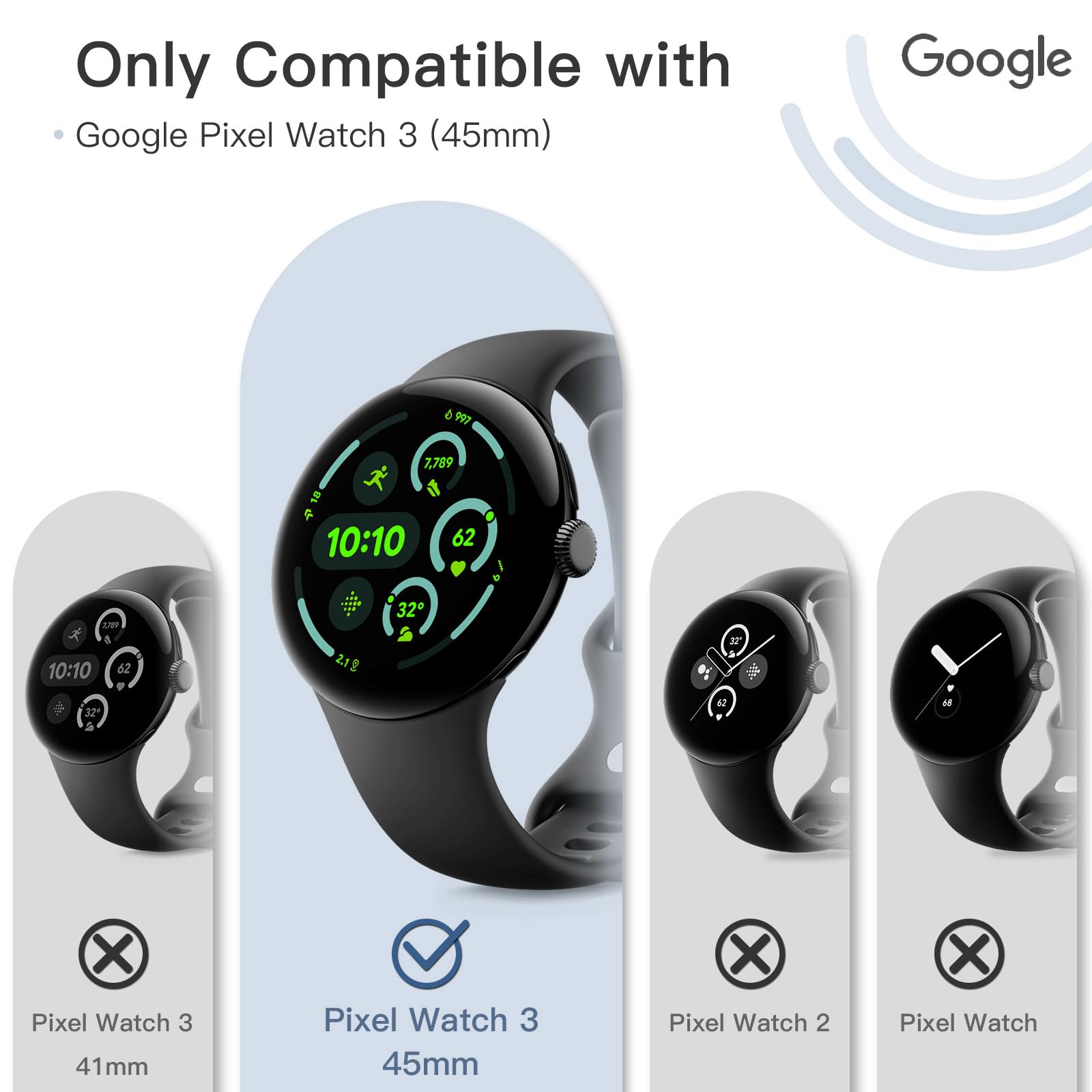 JETech Case with Screen Protector for Google Pixel Watch 3 (2024) 45mm, 2-Pack