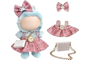 17cm Doll Clothes Set for Labubu – Lovely Doll Dress with Bow Headband & Mini Chain Bag, Fashion Accessories for Doll Outfit 