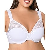 Plusfreeee Minimizer Bras for Women Full Coverage Plus Size T-Shirt Bra with Underwire Support for Heavy Breast White 36E