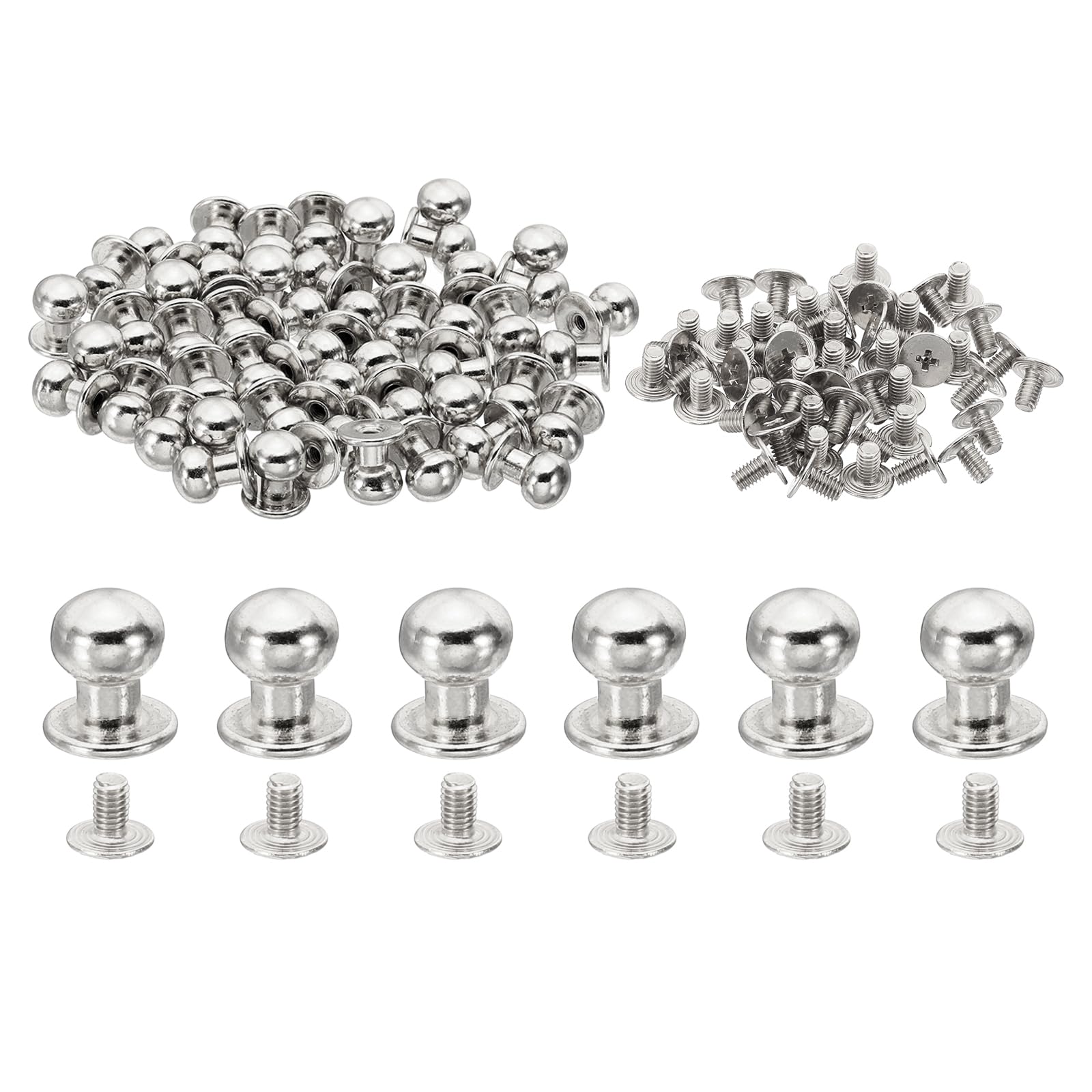 PATIKIL 9mm Leather Rivets, 30 Sets Round Button Head Studs Metal Screw Studs Posts Chicago Screws Rivet for Clothing Leather Crafts, Silver Tone
