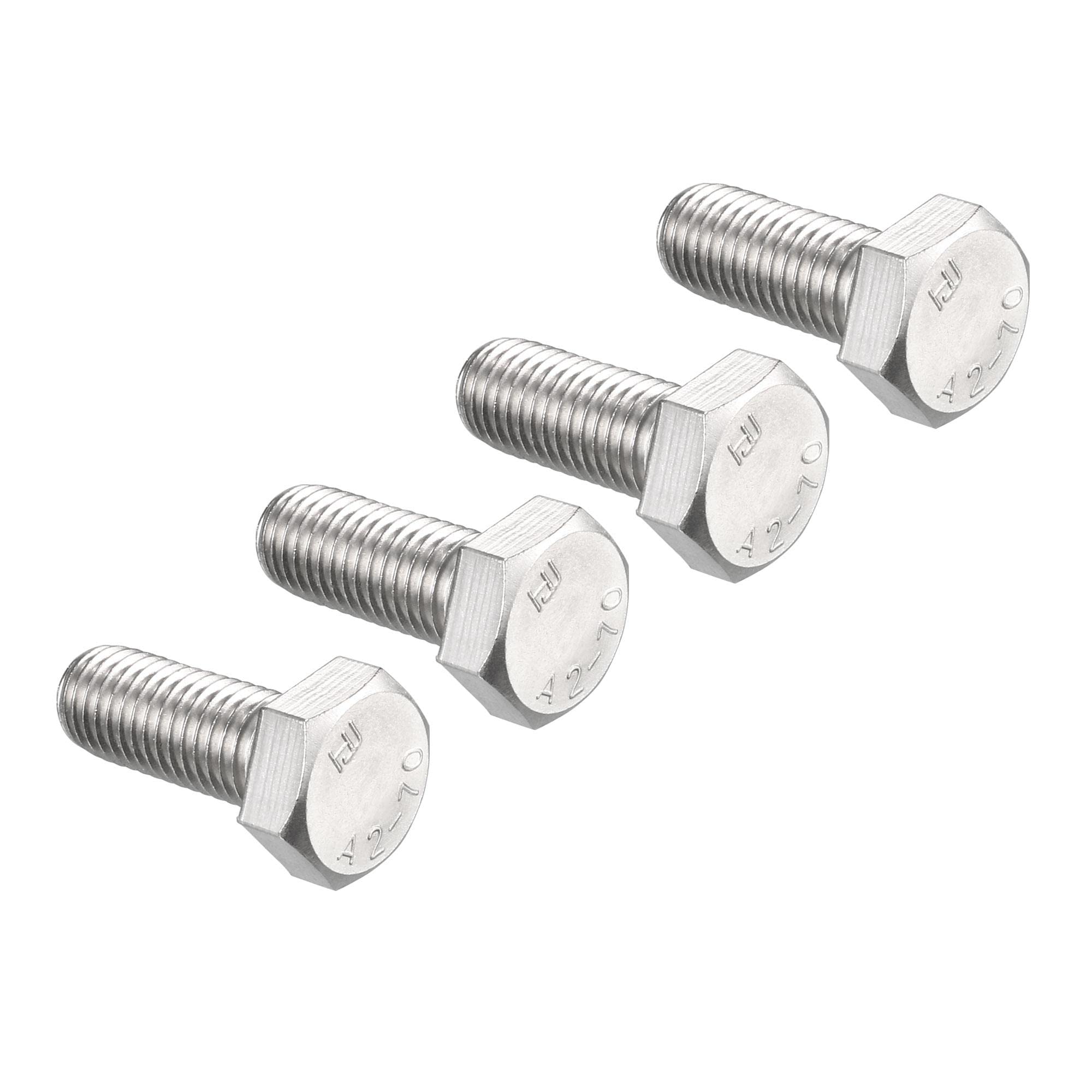 sourcing map M14 Hex Bolt M14-2 x 35mm 304 Stainless Steel 4.8 Grade Fully Threaded Hexagonal Head Screw Bolts 4pcs
