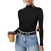 MANGOPOP Women's Mock Turtleneck Long Sleeve Shirt Fall Outfits Fashion Thermal Undershirt Basic Tops Fleece Lined Tee 2025