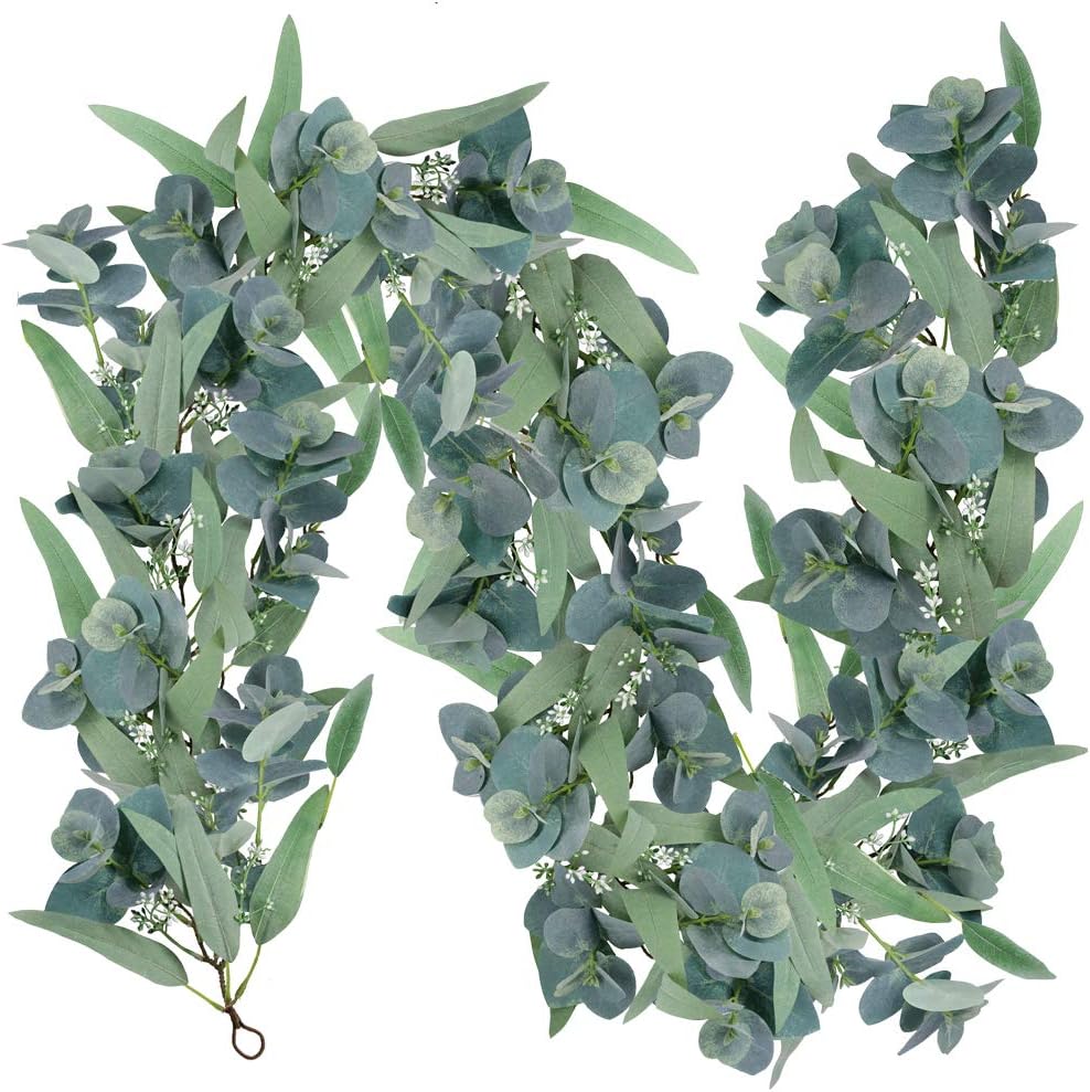 Supla 47" Long Faux Eucalyptus Leaves Greenery Garland Artificial Long Leaves Eucalyptus Dollar Silver Eucalyptus Seeded Eucalyptus Twig Garland Fake Hanging Eucalyptus Leaf Garland Vine String Decor