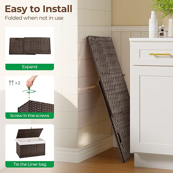 GREENSTELL STORAGE BASKET WITH LID, 42.3 GALLON(160L) LAGRE WICKER BLANKET STORAGE BASKET WITH HANDLES, FOLDABLE, 2 REMOVABLE LINER BAGS, METAL FRAME, FOR BEDROOM, LAUNDRY ROOM, BROWN, 30″*18.1″*18.1″