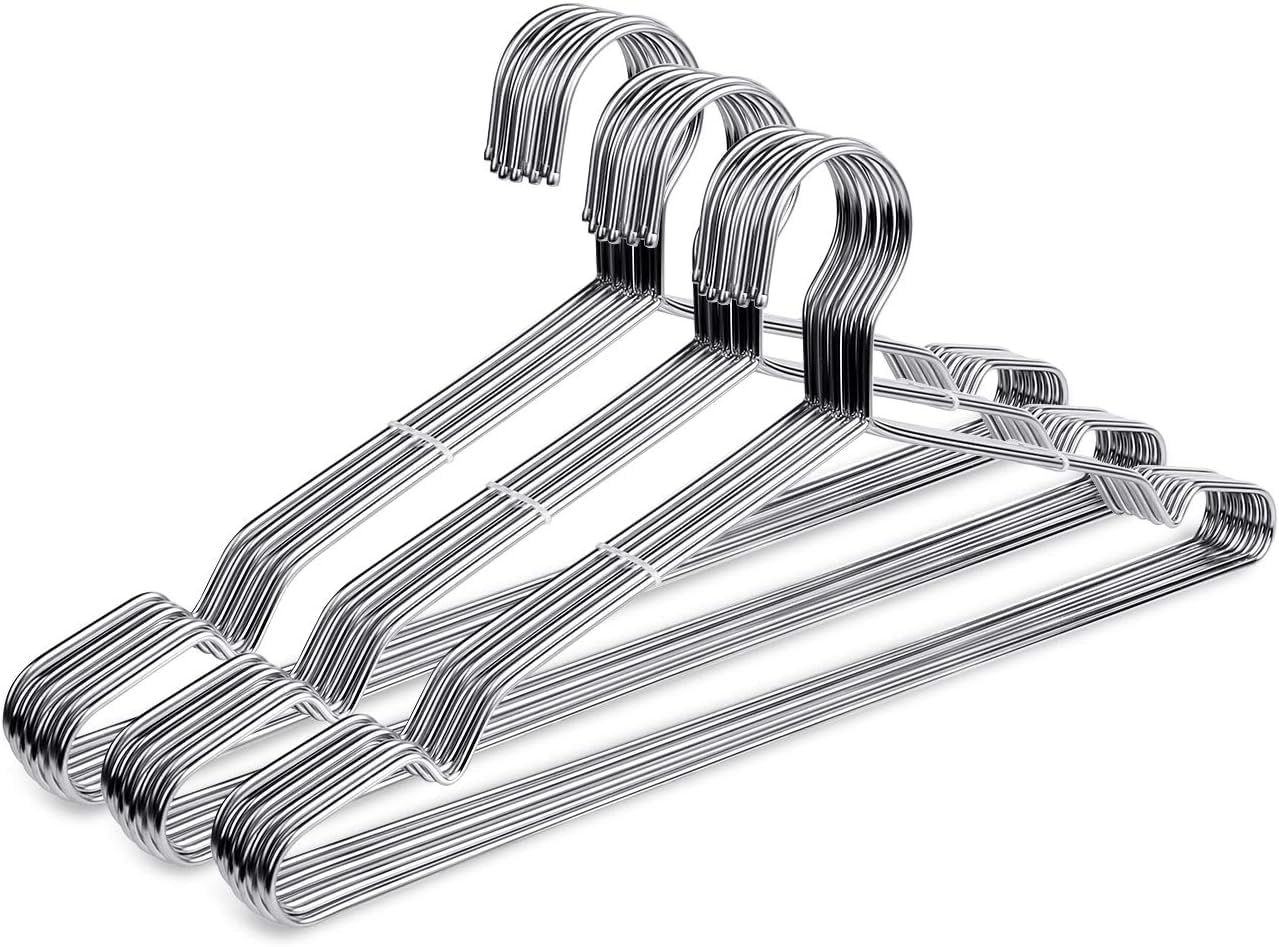 Fayleeko Wire Coat Hangers - Strong Heavy Duty Stainless Steel Metal Hangers, Ultra Thin Space Saving (30 Pack, 16.5 Inch)