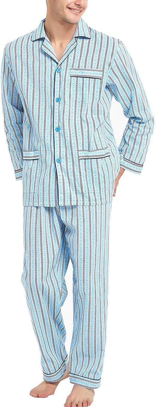 Global Mens Pyjamas Set, 100 Cotton Woven Drawstring Sleepwear Set