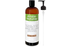 Fractionated Coconut Oil 16 oz / 473 ml by Amson Naturals - Pure & Natural for Body Skin, Hair, Massage, Carrier Oil for Dilu