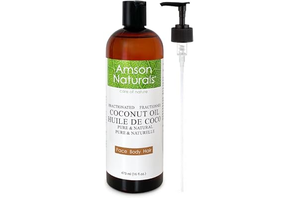 Fractionated Coconut Oil 16 oz / 473 ml by Amson Naturals - Pure & Natural for Body Skin, Hair, Massage, Carrier Oil for Dilu