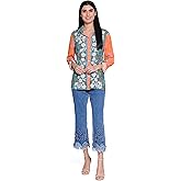 john mark Women's Five Pocket Pant with Fringe Hem Embroidered and Bead Details