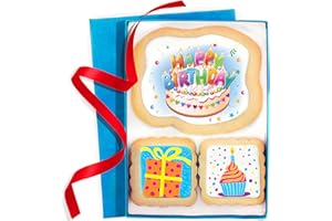 OMCOOKIE Happy Birthday Cookies Gift Basket For Men, Women, Kids, Boys, Him Decorated Sugar Cookie Gift Box | Nut Free | 3 Pack | Kosher