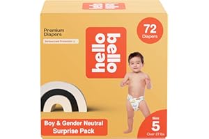 Hello Bello Premium Diapers, Size 5 (27+ lbs) Surprise Pack for Boys - 72 Count, Hypoallergenic with Soft, Cloth-Like Feel - Assorted Boy & Gender Neutral Patterns