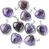 KitBeads 10Pcs Natural Amethyst Heart Charms Pendants Healing Crystals Quartz Charms for Necklace Jewelry Making