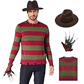 Gvnphal Freddy Sweater Adults Striped Jumper Knitted Sweater with Hat Krueger Halloween Cosplay Costume