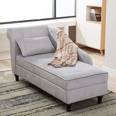 Storage Chaise Lounge Recliner Sofa Chair for Living Room, Gray
