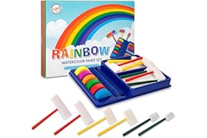 Playkidiz Rainbow Watercolor Washable Classic Colors Painting Set, 12 Piece Complete Paint Set For Kids, Includes 6 Foam Paintbrushes and 6 Watercolor Paints.