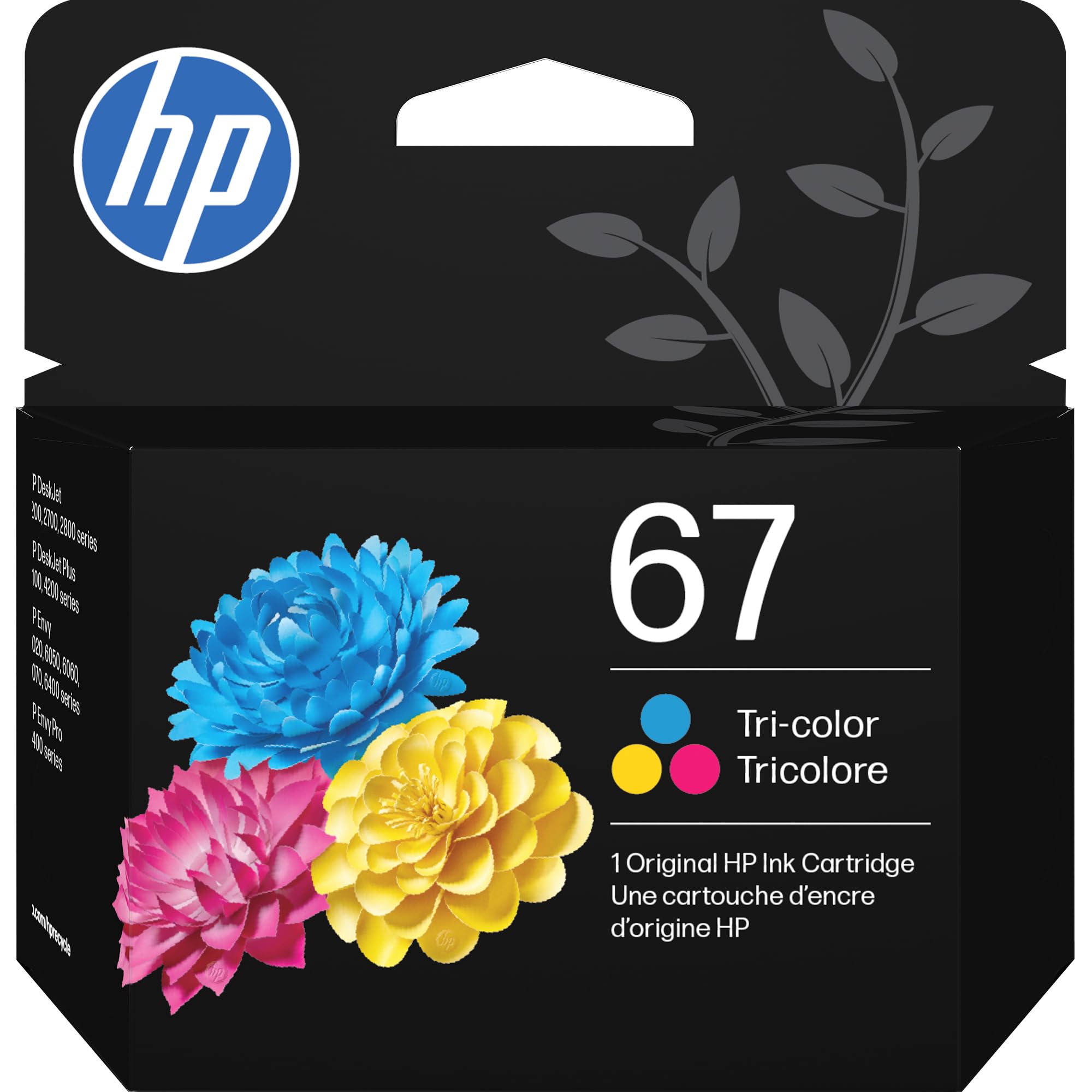 Cartucho de tinta tricolor HP 67 | Funciona con DeskJet series 1255, 2700, 4100, Envy 6000, 6400 Series | Elegible para Instant Ink | 3YM55AN | El embalaje puede variar